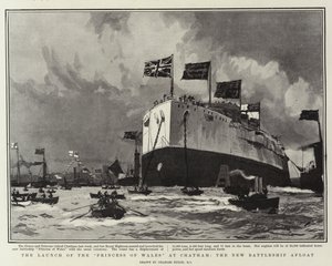 O lançamento da Princesa de Gales, em Chatham, o novo Battleship Afloat
